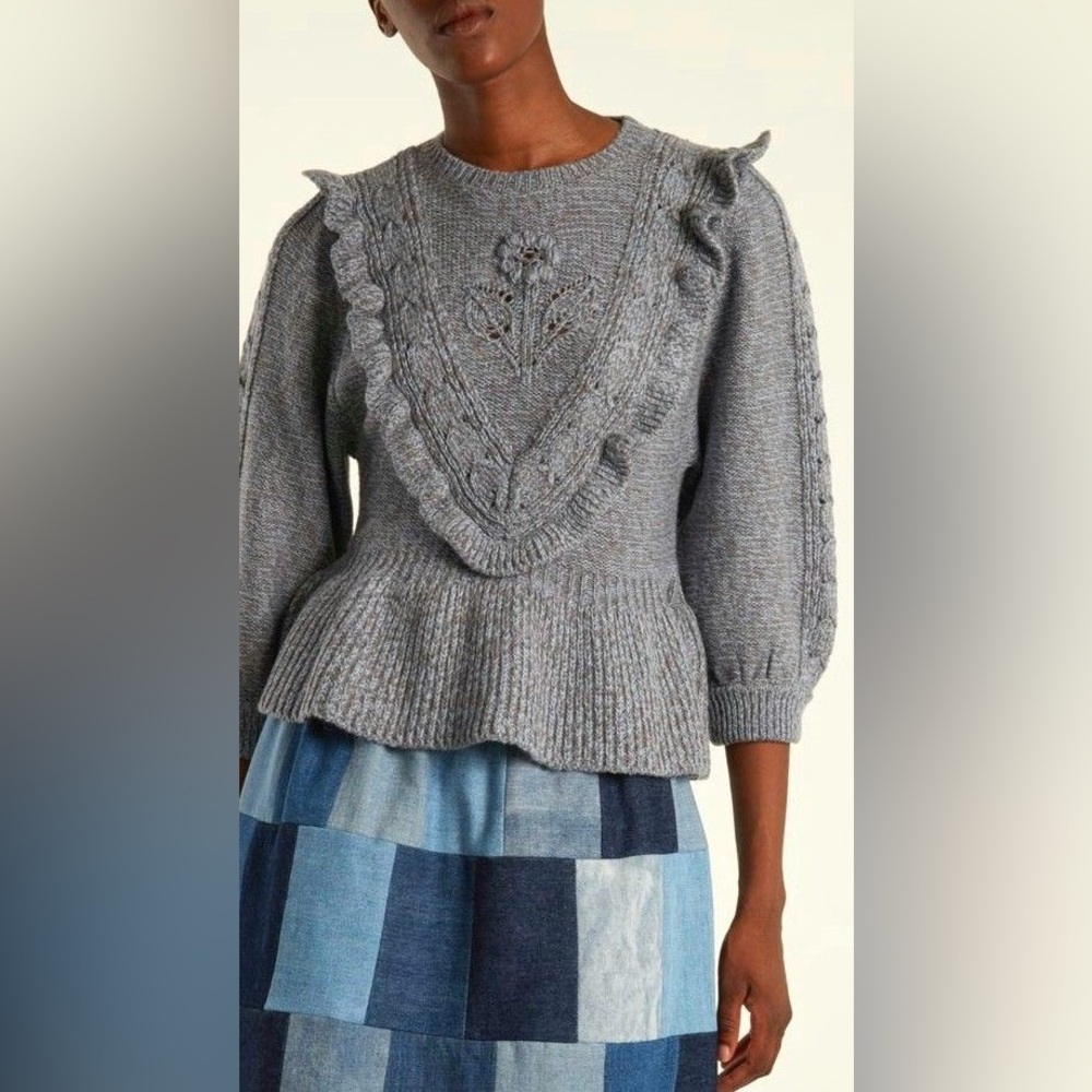 Red Valentino Blue Gray Ruffled Women's Sweater
